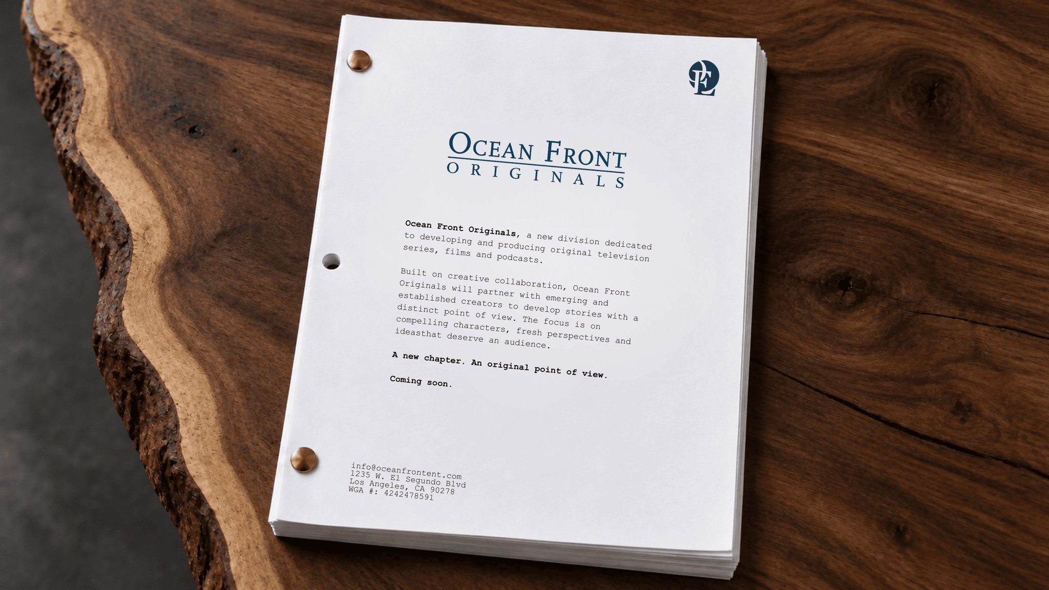 Ocean Front Originals — a new division dedicated to developing and producing original television series, films, and podcasts. A new chapter. An original point of view. Coming soon.
